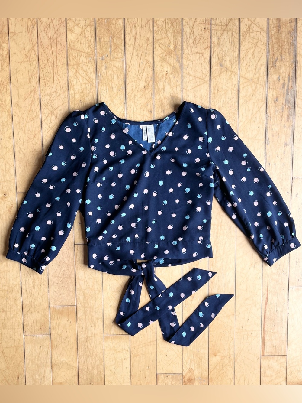 Japna Polka Dot Tie-Front Open Back Romantic Cottagecore Blouse Size Large